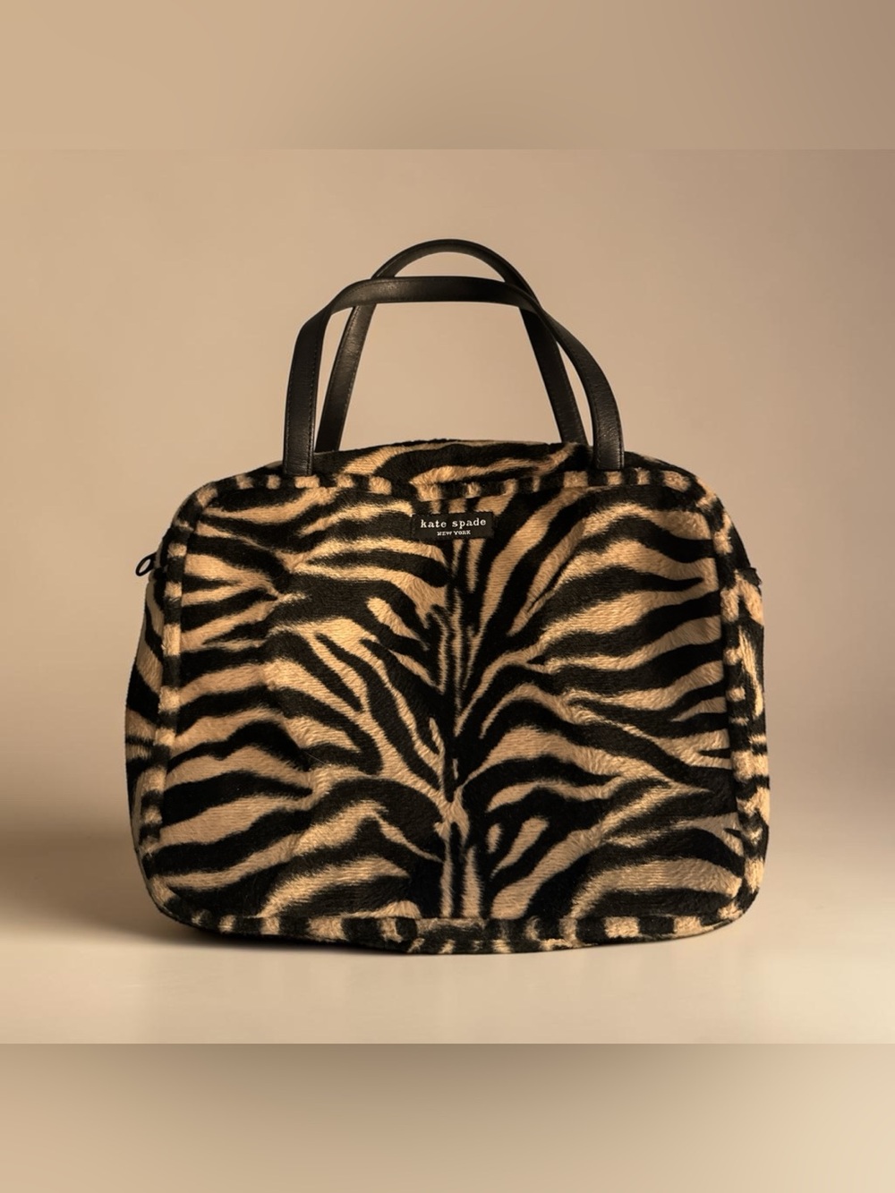 Vintage Kate Spade Faux Fur Zebra Print Small Top Handle Tote Bag